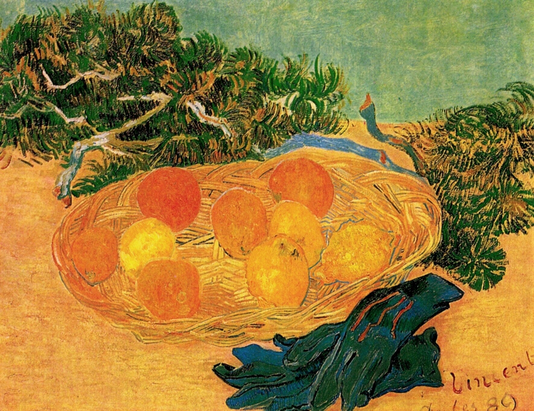 Картина Ван Гога Натюрморт с апельсинами, лимонами и синими перчатками 1889